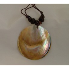 Round MOP disc on brown cord