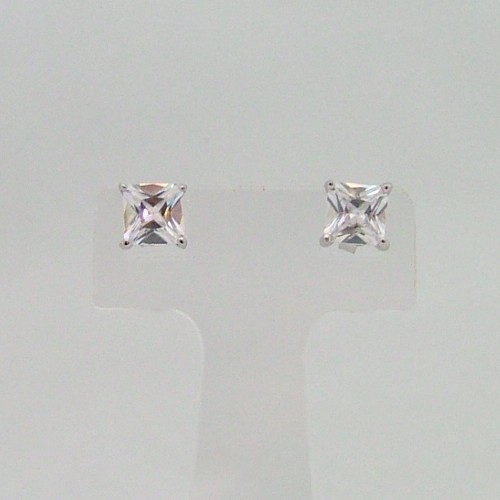 Princess cut cubic zirconia and silver stud earrings